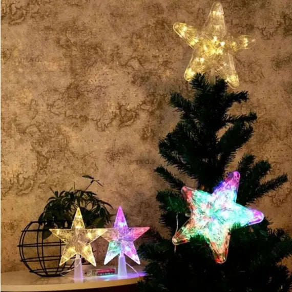 Stea LED multicoloră pentru vârful bradului, 18 cm, conectabilă la rețea