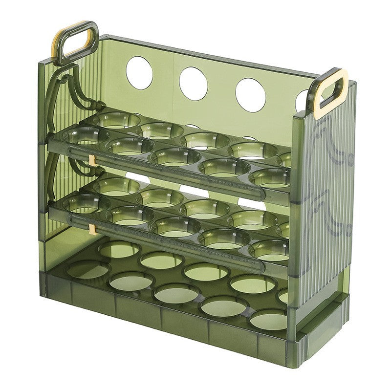 Suport Organizator pentru Oua, pentru Frigider, Verde transparent, Capacitate 30 oua, Trei straturi, cu Data de Expirare, 25.5x10x23 cm