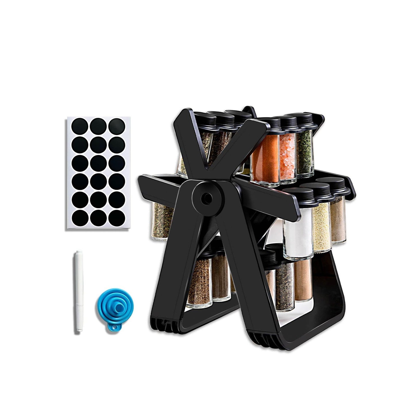 Suport Pentru Condimente Rotativ, Multifunctional, Pivotant 360°, Portabil, Usor de Montat, 34x23 cm, ABS/Sticla, Negru