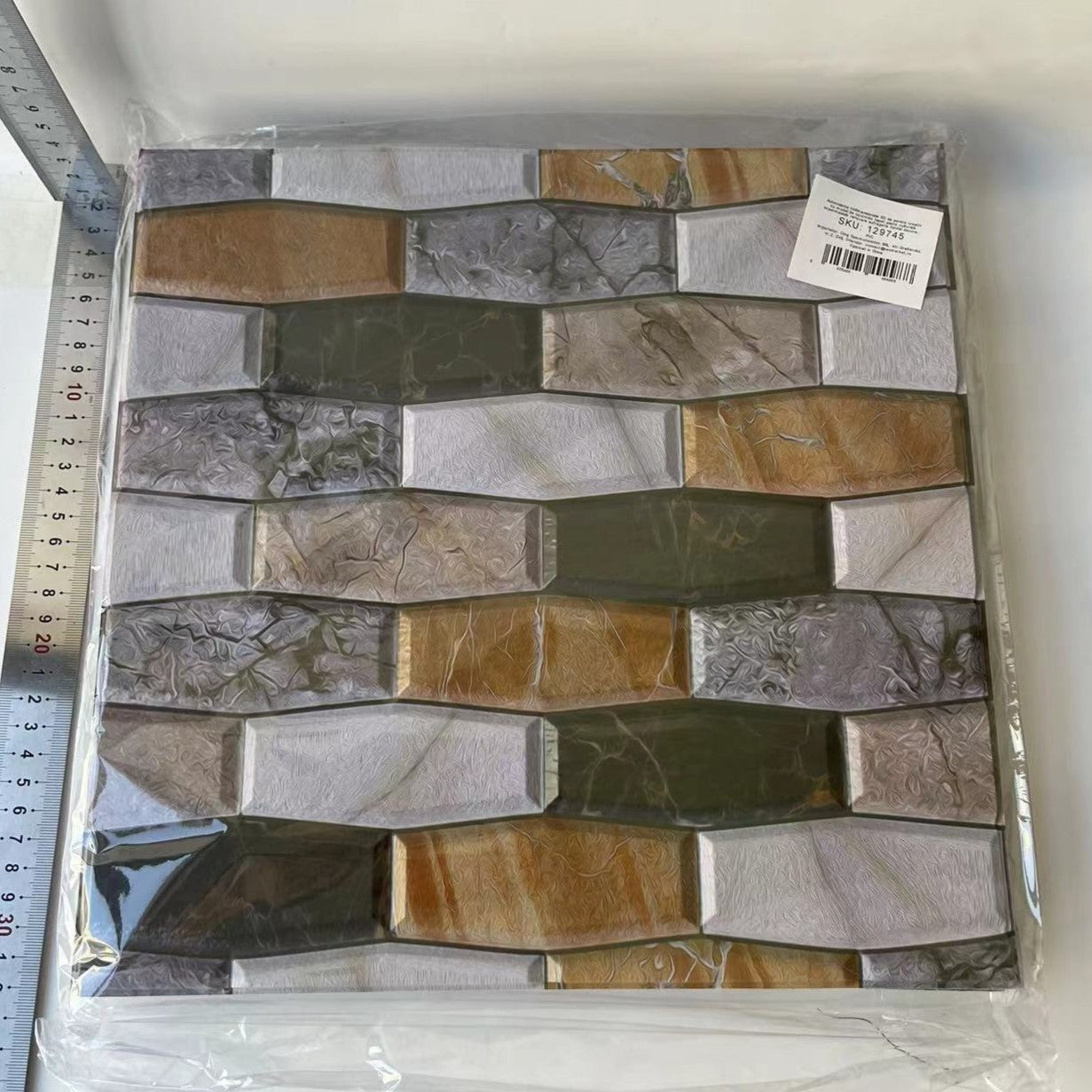 Set 10 x Placi Tapet Autocolant 3D cu Imitatie de Marmura Asimetrica, pentru Perete Bucatarie Sufragerie, Usor de Curatat, Rezistent la Apa, Autoadeziv, 30x30 cm, Maro Gri Negru