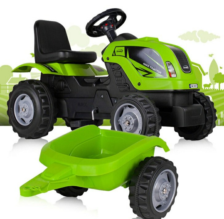 Tractoraș copii cu pedale si remorcă, Verde