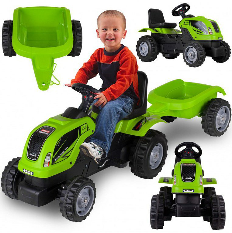 Tractoraș copii cu pedale si remorcă, Verde
