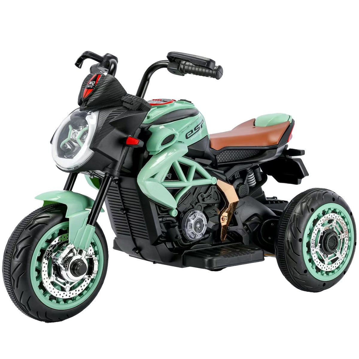 Tricicleta Electrica pentru Copii, cu 2 Acumulatoare 380*2, tip 6V7, Telecomanda, Bluetooth, Sistem Anti-Rasturnare, Sistem de Lumini si Sunet, 6+ Ani, 95 x 58 x 45 cm, Negru Verde