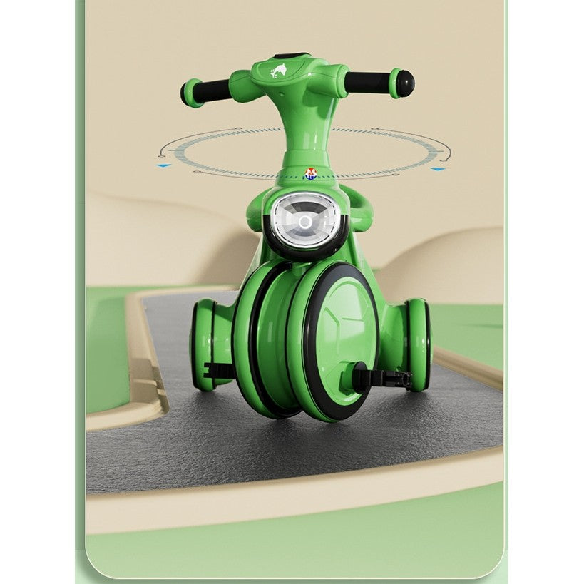 Tricicleta pentru copii, pedalare, impingere, lumini si sunete, pedale antiderapante, material dur, cos depozitare, varsta peste 18 luni, 80x40x52 cm, verde