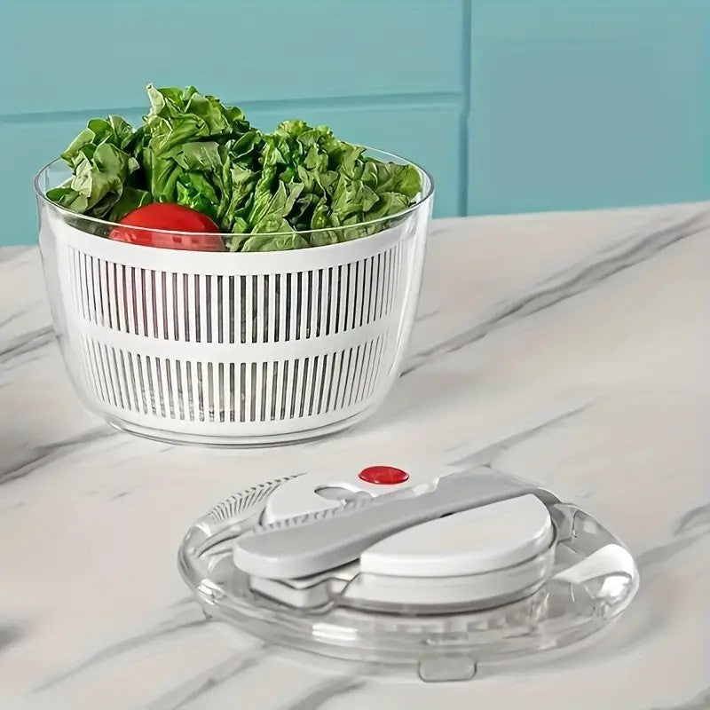 Uscator Manual pentru Salata si Verdeturi, Plastic, 16x15x21 cm, Capacitate 3L, Alb