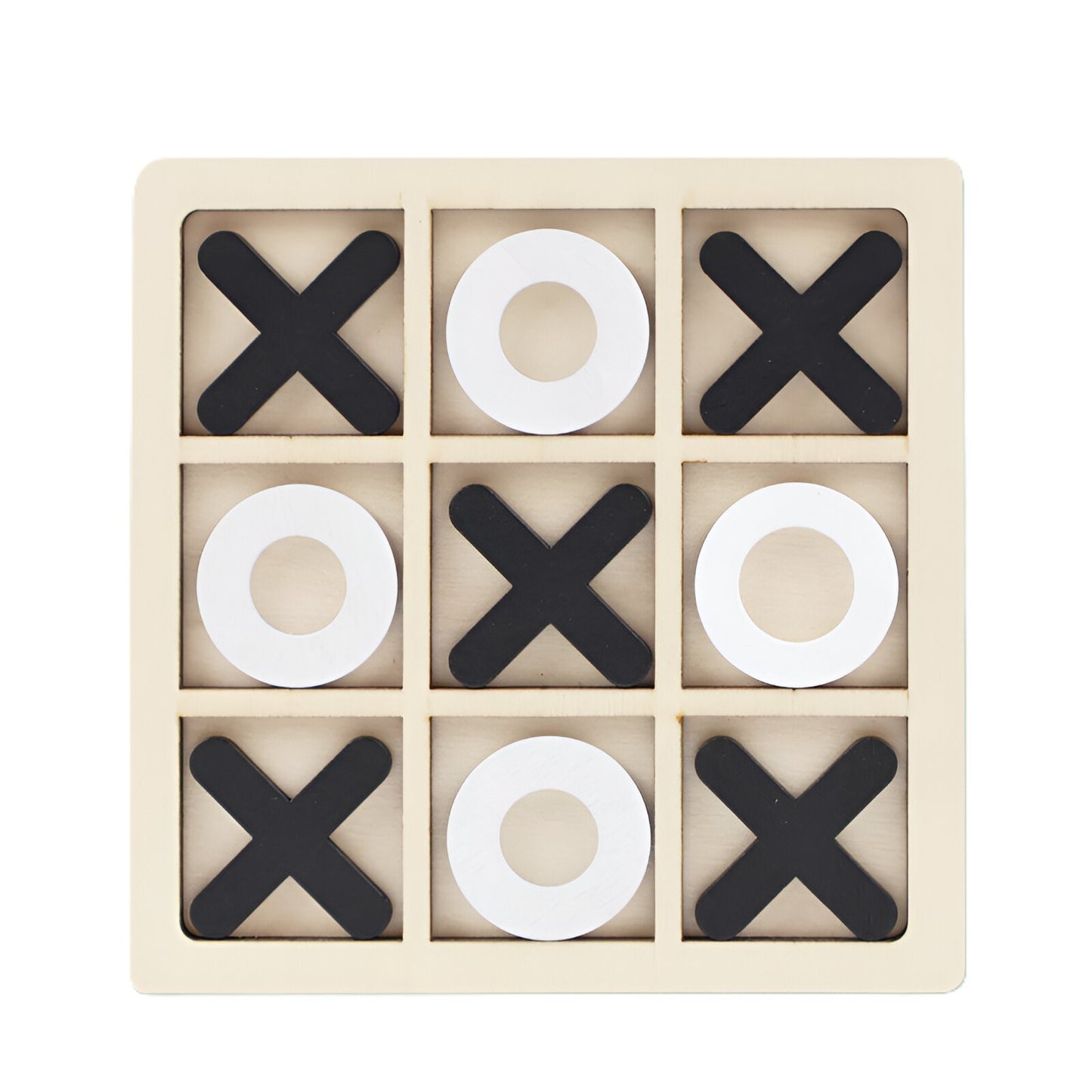 Jucarie Montessori Tic Tac Toe, Educativa, Interactiva, din lemn, X si O, 9 Piese, 14.3x14.3 cm, Negru Alb