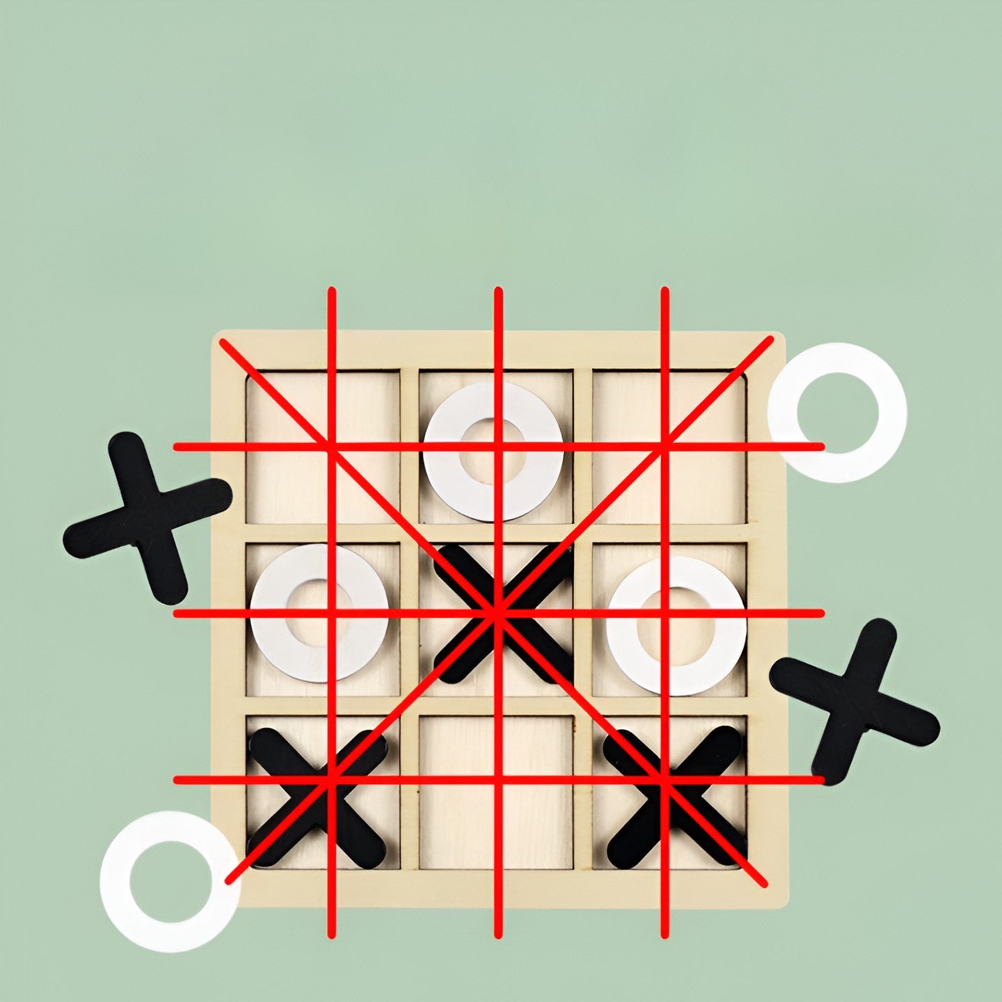 Jucarie Montessori Tic Tac Toe, Educativa, Interactiva, din lemn, X si O, 9 Piese, 14.3x14.3 cm, Negru Alb