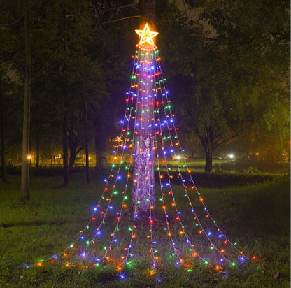 Instalatie lumisoasa solara de exterior, tip perdea cu varf, 350 led