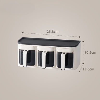 Cutie de Depozitare a Condimentelor, de Uz Casnic, Montare pe Perete, 3 Compartimente, 25.8 x 13.6 x 10.5cm, Alb-Negru