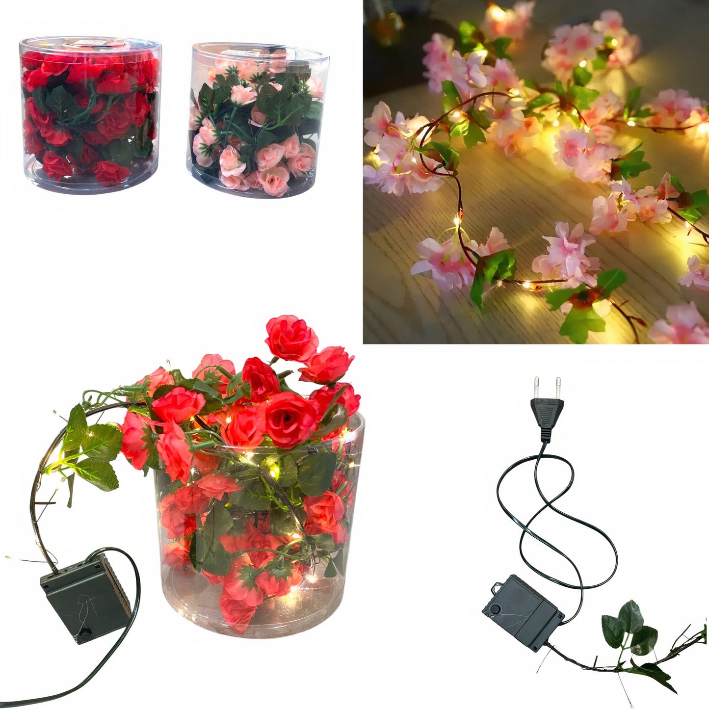 Ghirlanda Luminoasa LED, 2.50m, cu Flori Artificiale Diferite Culori