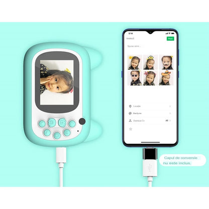 Aparat foto+ Selfie, cu Functie de Printare, Cablu USB-C, Bluetooth, Compatibil iOS/Android, Imprimare APP