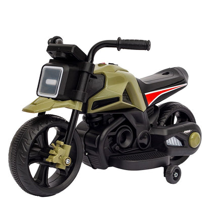 Motocicleta Electrica cu 2 Roti Mari si 2 Roti Ajutatoare, Acumulator Incarcare, Anti-Rasturnare, Lumini, Muzica, Motor:380, Baterie 6V4.5, 41.5x70x34 cm, 4.5 Kg, 3 Ani+, Alb Negru