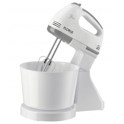 Mixer de masa cu bol plastic, 7 viteze, putere 150W, capacitate 2L, alb