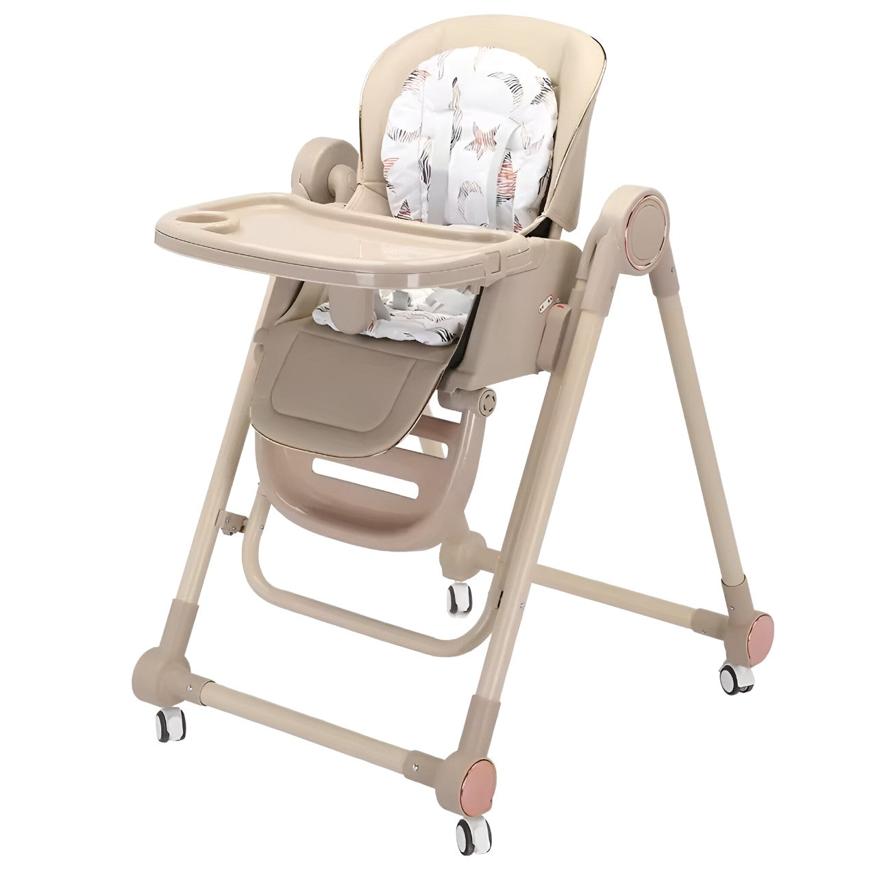 Scaun de Masa pentru Bebelusi si Copii ERGONOMIC, Tavita si Husa Detasabile, Multifuncțional, Stabil, Centura de Siguranta, Inaltime Ajustabila, Spatar Reglabil Moale, Balansoar, de la 6 Luni, Bej