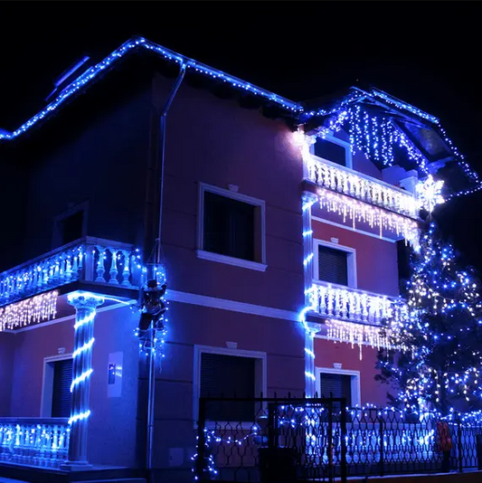 Instalatie de Craciun tip franjuri, 12 metri lungime, 300 LED Albastru