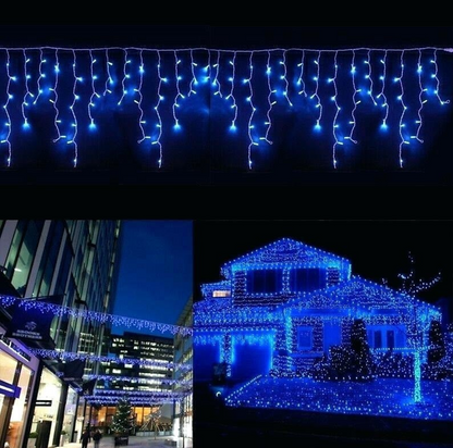 Instalatie de Craciun tip franjuri, 36 metri lungime, 900 LED Albastru