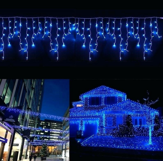 Instalatie de Craciun tip franjuri, 36 metri lungime, 900 LED Albastru