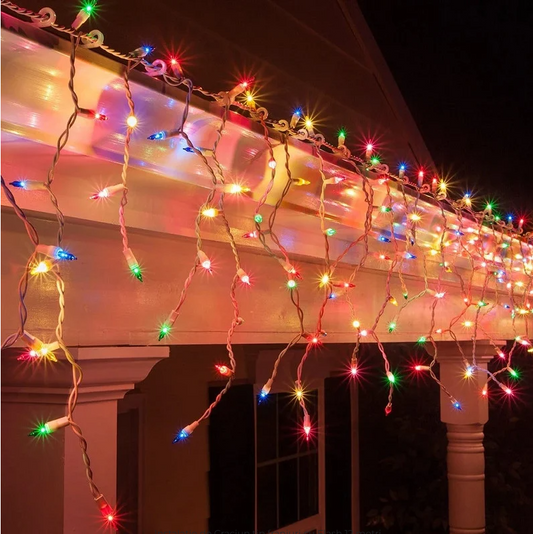 Instalatie de Craciun tip franjuri, 24 metri lungime, 600 LED ALB Multicolor