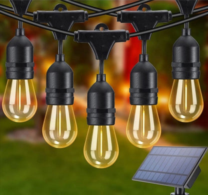 Ghirlanda cu Panou SOLAR, 20 m, 20 Becuri incluse filament LED, 2W, 3000K, IP65 Interconectabila, lumina calda