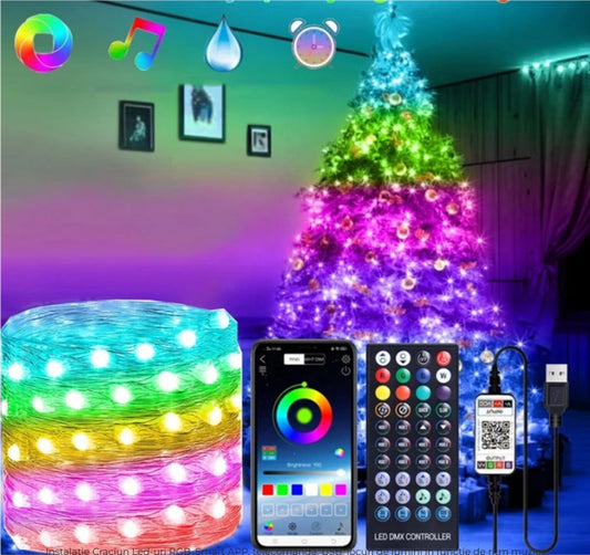 Instalatie RGB 100 Led, 10 metri, aplicatie bluetooth