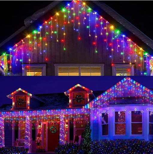 Instalatie de Craciun tip franjuri, model turturi, 20 M, 500 LED, interconectabila, Multicolor