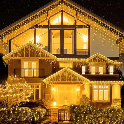 Instalatie de Craciun tip franjuri, 36 metri lungime, 900 LED ALB CALD