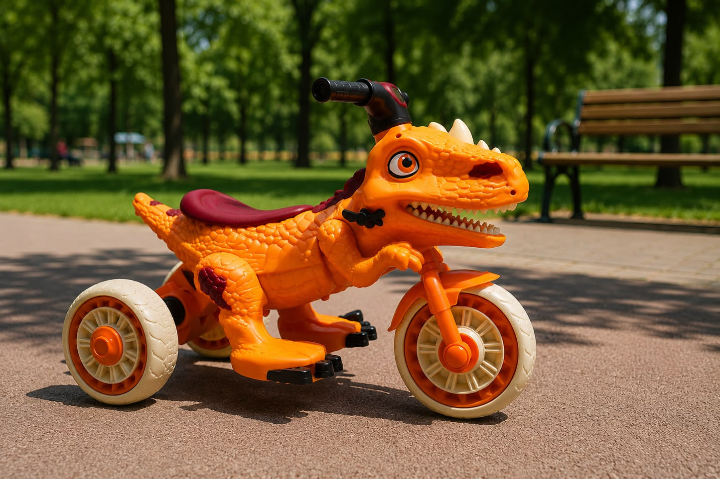 Motocicletă Electrică pentru Copii Dinozaur, 3 Roți, Acumulator 12V, Design T-Rex, 2+ Ani