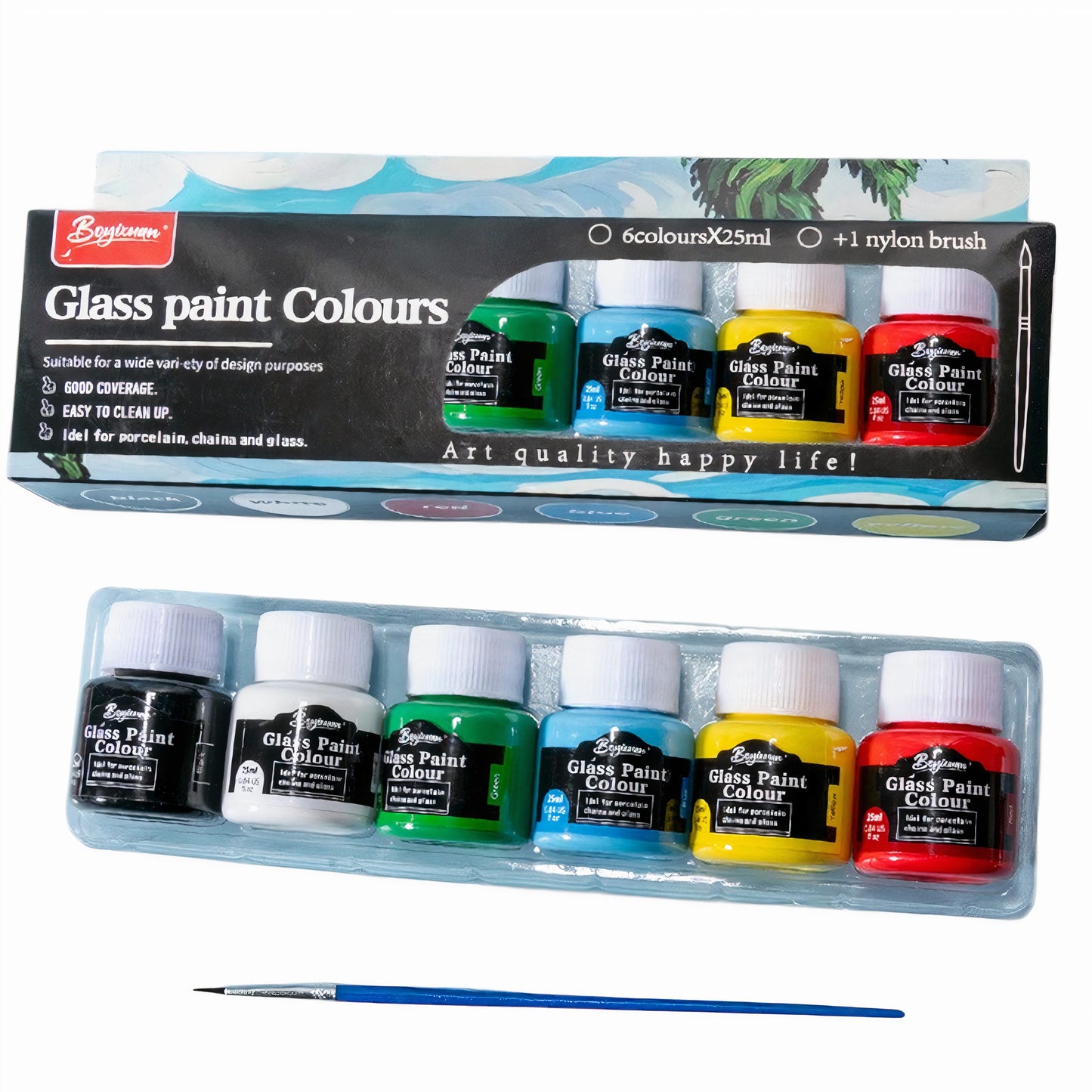 Acuarele la Borcan NON-TOXICE 25ml pe Sticla 6/set, Diferite Culori cu Pensula 15 cm