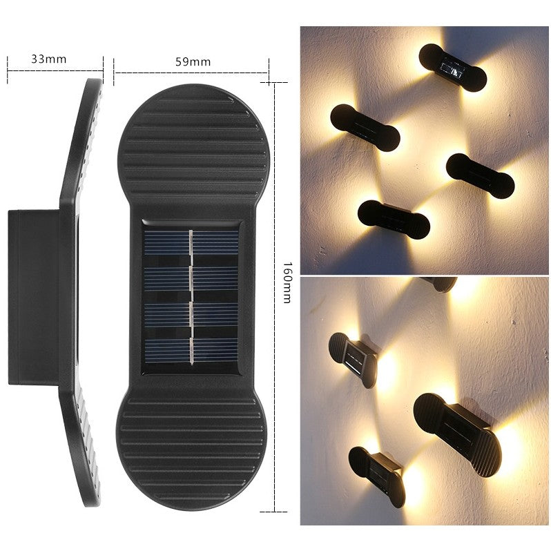 Aplica solara LED, ABS/Policarbonat, rezistenta la apa IP65, 2 LED-uri SMD, pentru perete, scari, 1.2V, 600mah, 16 x 5.9 x 3.3 cm, lumina alb cald