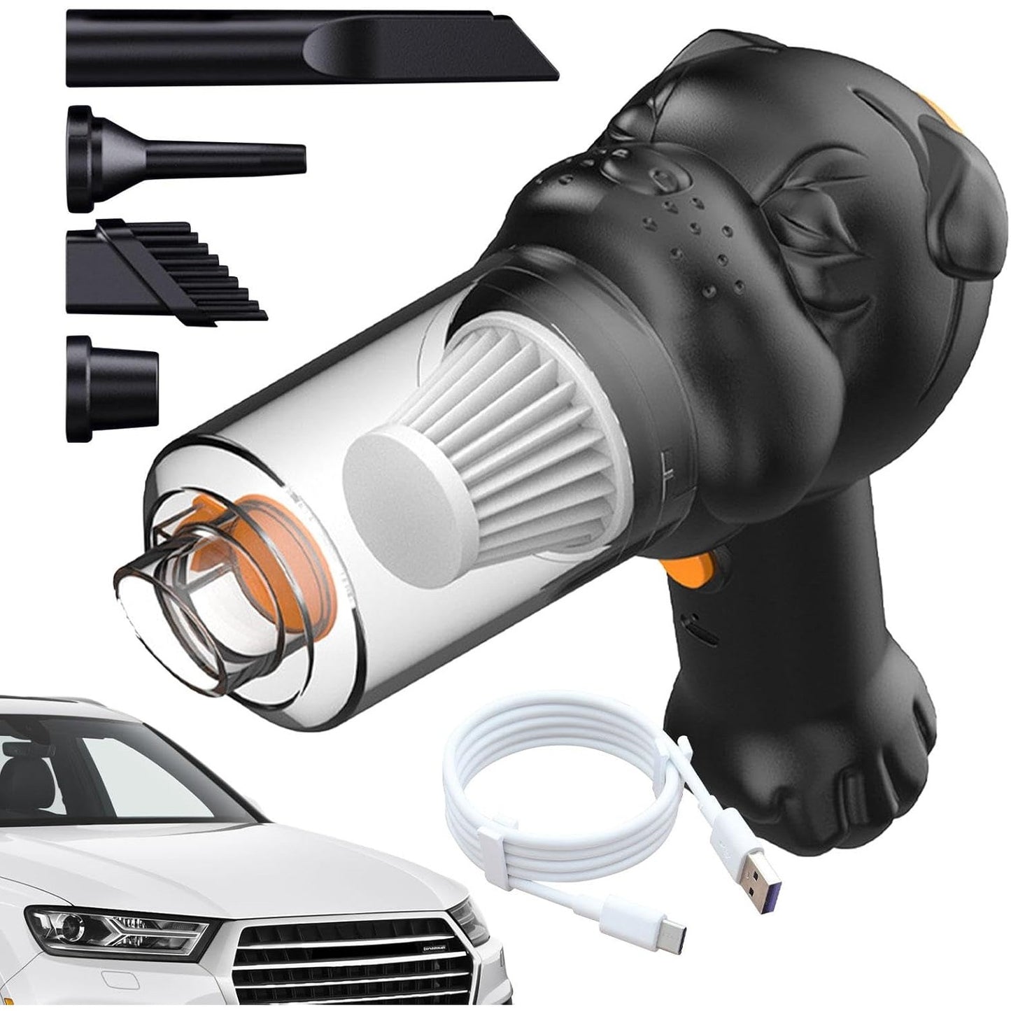 Aspirator Auto 4 in 1 Portabil fara Fir, 120W, Autonomie 1-3 h, 2 Viteze, Aspirare Umeda/Uscata, Functia de Sulfare/Umflare, Negru
