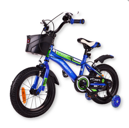 Bicicleta Cu Pedale Copii, Roti Ajutatoare, Ajustabile, Cosulet Si Sonerie, Albastru, 16 Inch, Varsta 5-8 ani
