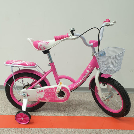 Bicicleta CARAIMAN 14G, varsta 4 - 6 ani, Roti 14", cosulet, portbagaj, roti ajutatoare, Roz