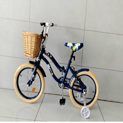 Bicicleta Cu Pedale , Roti Ajutatoare Ajustabile, Stop si Cosulet , 20 Inch, Varsta 6-12 Ani, Cu Motive Florale