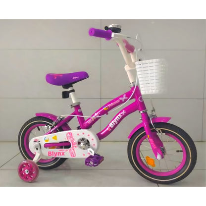 Bicicleta Fete Cu Pedale , Roti Ajutatoare Ajustabile, Stop si Cosulet , 14 Inch, Varsta 4-6 Ani, Mov