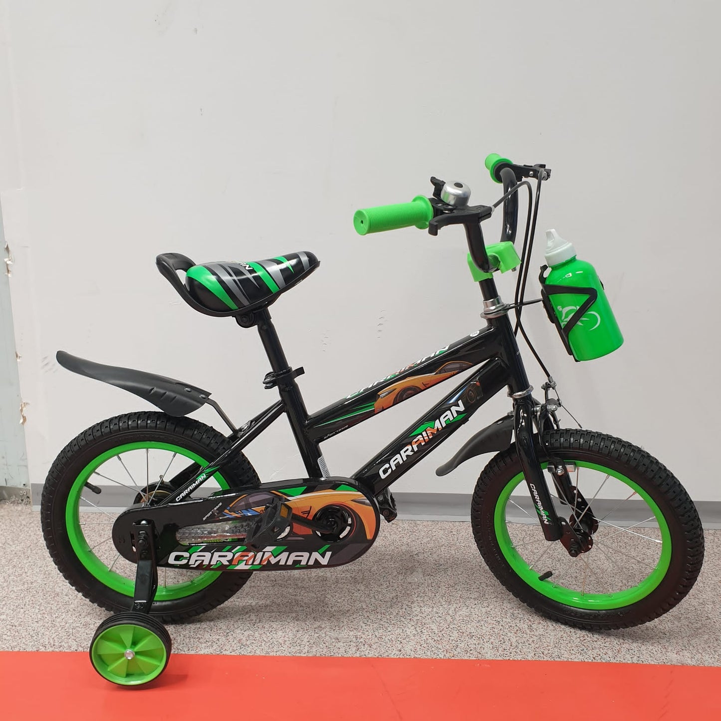 Bicicleta CARAIMAN 14J, varsta 4 - 6 ani, Roti 14" , Suport Sticla, Roti ajutatoare
