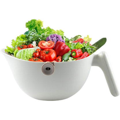 Bol cu Doua Straturi, pentru Fructe, Legume, cu Cos de Scurgere a Apei, 2L, din ABS+PP, 29.9 x 22.5 x 11.8 cm, Alb - Gri
