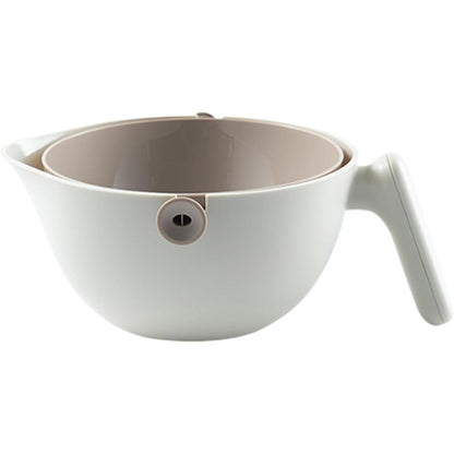 Bol cu Doua Straturi, pentru Fructe, Legume, cu Cos de Scurgere a Apei, 2L, din ABS+PP, 29.9 x 22.5 x 11.8 cm, Alb - Gri