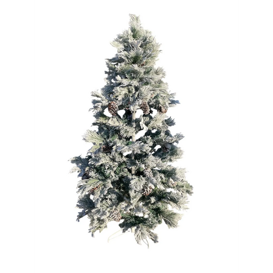 Brad de craciun artificial cu zapada si concuri, 210 cm, Verde