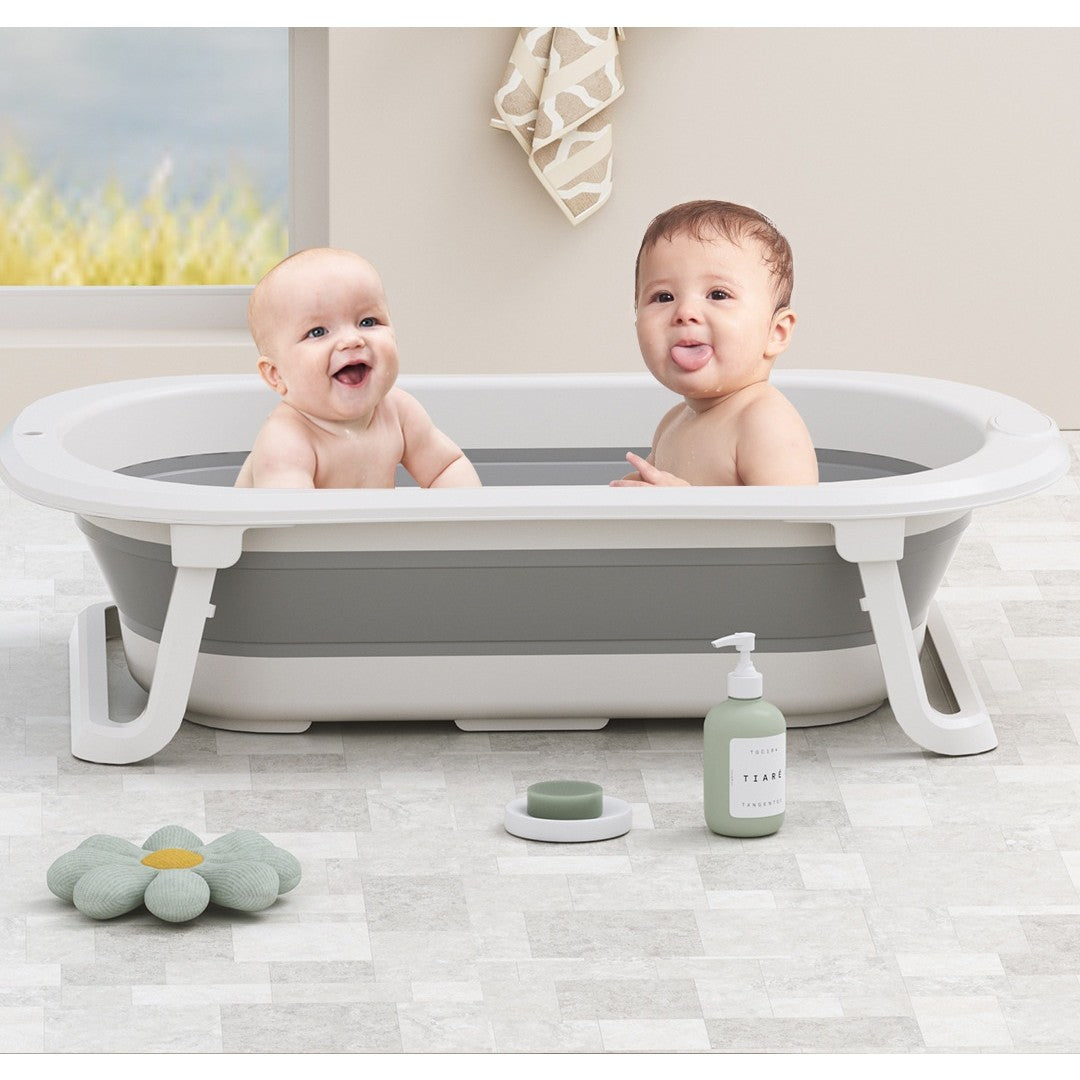 Cada de Baie ERGONOMICA si Pliabila, cu Suport, Indicator de Temperatura, 0-8 Ani, din PP+TPR, 45 l Capacitate, 80 x 50 x 23 cm, Gri