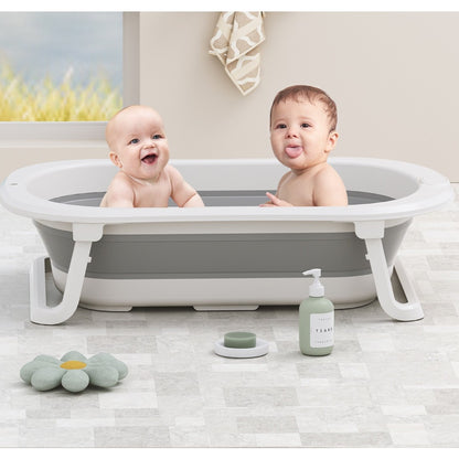 Cada de Baie ERGONOMICA si Pliabila, cu Suport, Indicator de Temperatura, 0-8 Ani, din PP+TPR, 45 l Capacitate, 80 x 50 x 23 cm, Gri