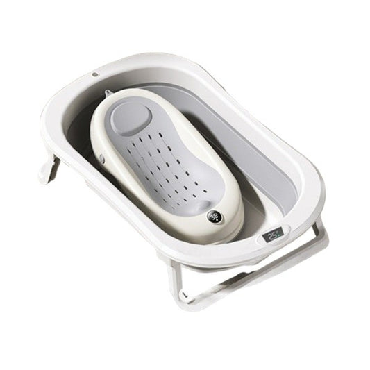 Cada de Baie ERGONOMICA si Pliabila, cu Suport, Indicator de Temperatura, 0-8 Ani, din PP+TPR, 45 l Capacitate, 80 x 50 x 23 cm, Gri