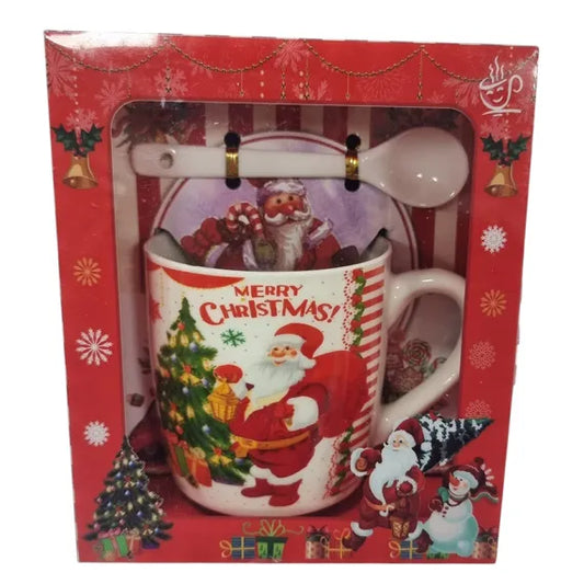 Set cadou de Craciun, Cana cu lingurita ceramica ambalata  in cutie cadou 7.5 x 8.5 x 6.5 cm