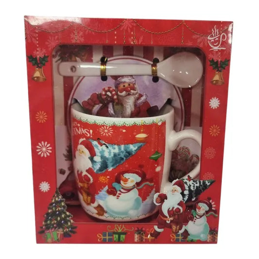 Set cadou de Craciun, Cana om de zapada cu lingurita ceramica ambalata  in cutie cadou 7.5 x 8.5 x 6.5 cm
