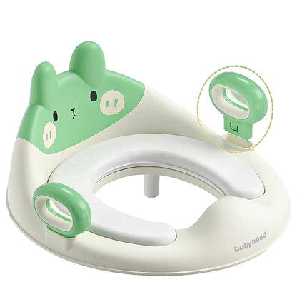 Capac ERGONOMIC, WC cu Reductie,  pentru Copii, cu Manere, Model Ursulet, Plastic Durabil, VERDE