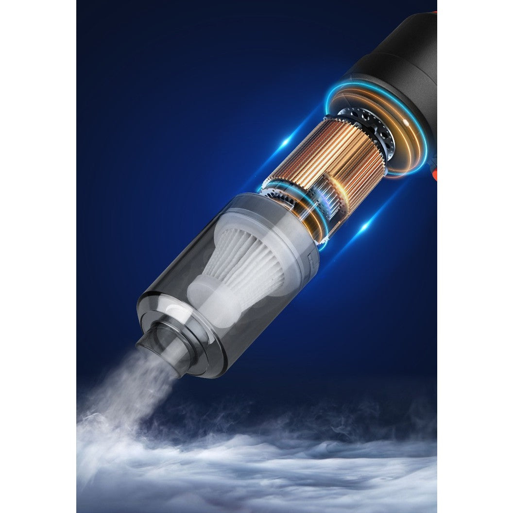 Aspirator Portabil fara Fir, Tip Pistol 2 in 1, Suflare si Aspirare, Incarcare USB, Pentru Casa si Masina, Autonomie 30 min, Negru