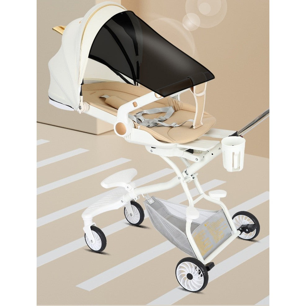 Carucior Sport 3in1, 6-36 Luni, Reversibil, Pliabil, Tavita pentru Masa, Pozitie de Somn, Centura de Siguranta, Roti 360, Suport Pahar, Copertina pentru Soare, 32x63x95cm, Alb, Model Ursulet