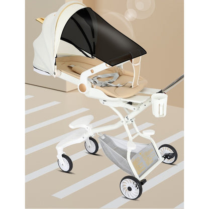 Carucior Sport 3in1, 6-36 Luni, Reversibil, Pliabil, Tavita pentru Masa, Pozitie de Somn, Centura de Siguranta, Roti 360, Suport Pahar, Copertina pentru Soare, 32x63x95cm, Alb, Model Ursulet