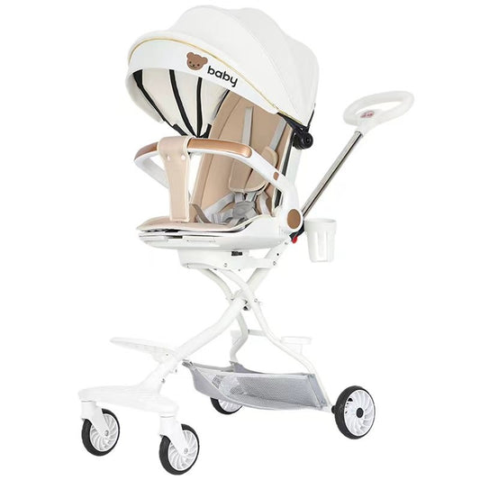Carucior Sport 3in1, 6-36 Luni, Reversibil, Pliabil, Tavita pentru Masa, Pozitie de Somn, Centura de Siguranta, Roti 360, Suport Pahar, Copertina pentru Soare, 32x63x95cm, Alb, Model Ursulet