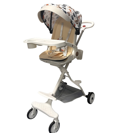 Carucior Sport 3in1, 6-36 Luni, Reversibil, Pliabil, Tavita pentru Masa, Pozitie de Somn, Centura de Siguranta, Roti 360, Suport Pahar, Copertina pentru Soare, 32x63x95cm, Crem Model Jungla