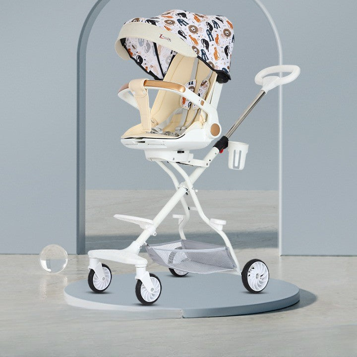 Carucior Sport 3in1, 6-36 Luni, Reversibil, Pliabil, Tavita pentru Masa, Pozitie de Somn, Centura de Siguranta, Roti 360, Suport Pahar, Copertina pentru Soare, 32x63x95cm, Crem Model Jungla